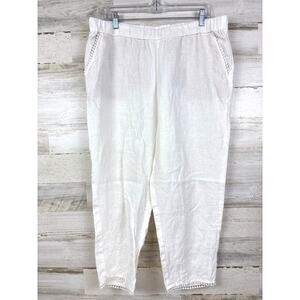 Talbots Womens 12 White Linen Fringe Hem Pocket Wide-Leg Ankle Lightweight Pants